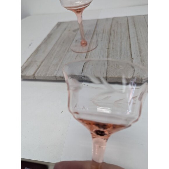 Set of 2 Tiffin Pink Depression Glasses Tall Optic Stemmed Champagne 5 3/8" - Picture 9 of 11